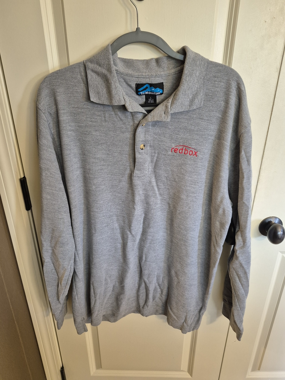 Tri-Mountain Long Sleeve Polo - Gray with Redbox Logo